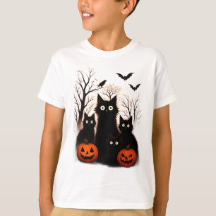Gruselige Halloween-Katzen und Fledermäuse Design T-Shirt