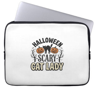 Gruselige Halloween-Katzenlady Retro-Vektorgestalt Laptopschutzhülle