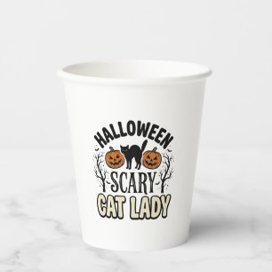 Gruselige Halloween-Katzenlady Retro-Vektorgestalt Pappbecher