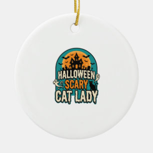 Gruselige Halloween-Katzenlady Vintage Spukhaus_1 Keramik Ornament