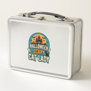 Gruselige Halloween-Katzenlady Vintage Spukhaus_1 Metall Brotdose