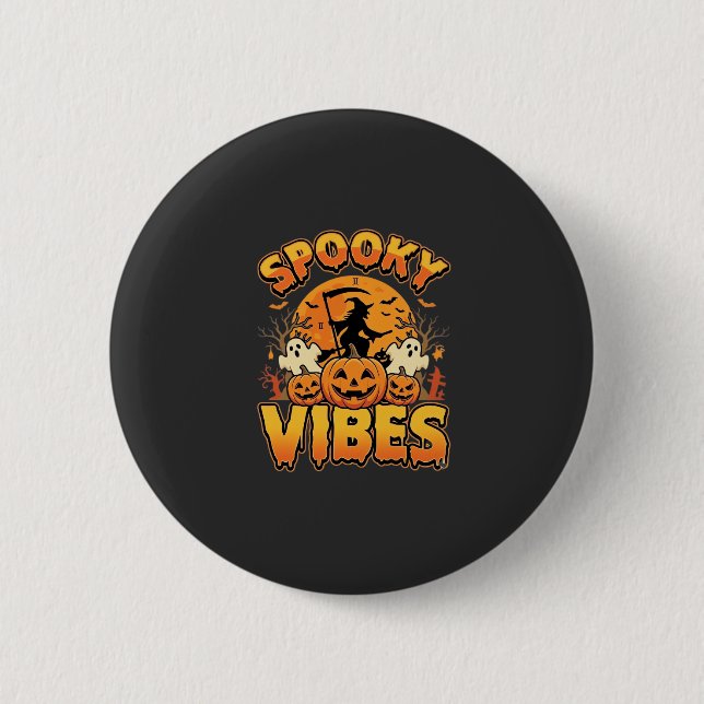 Gruselige Halloween-Kürbis-Hexen-Design_1 Button (Vorderseite)