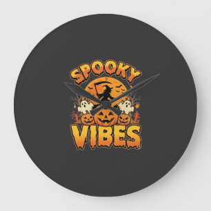Gruselige Halloween-Kürbis-Hexen-Design_1 Große Wanduhr