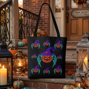 Gruselige Halloween-Kürbis-Spinne-und-Hexenhut-Kun