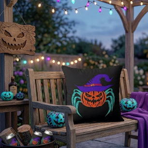 Gruselige Halloween-Kürbis-Spinne-und-Hexenhut-Kun Kissen