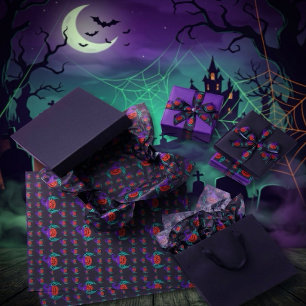 Gruselige Halloween-Kürbis-Spinne-und-Hexenhut-Kun Seidenpapier