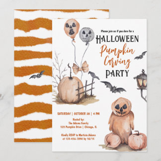 Gruselige Halloween-Kürbisschnitzparty Einladung