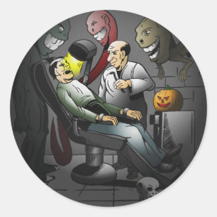 Gruselige Halloween-Nacht beim Zahnarzt Runder Aufkleber