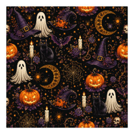 Gruselige Halloween-Nacht-Kürbis- und Geistermuste Fotodruck