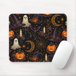 Gruselige Halloween-Nacht-Kürbis- und Geistermuste Mousepad