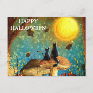 Gruselige Halloween-Nacht mit Eulen Postkarte