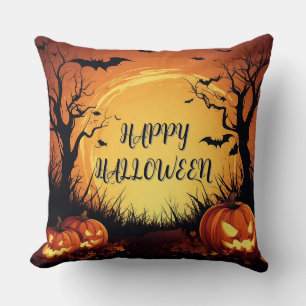 Gruselige Halloween-Nacht mit leuchtenden Kürbisse Kissen