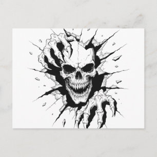Gruselige Halloween-Nacht mit Raben-Schädel-Postka Postkarte