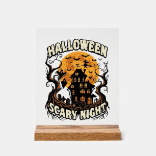 Gruselige Halloween Nacht Spukhaus Vollmond Hexe Acrylschild