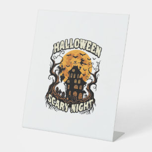 Gruselige Halloween Nacht Spukhaus Vollmond Hexe Sockelschild