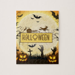 Gruselige Halloween-Nacht verzaubertes Herbst-Desi Puzzle