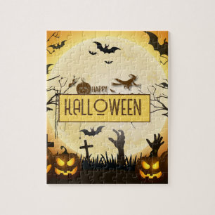 Gruselige Halloween-Nacht verzaubertes Herbst-Desi Puzzle
