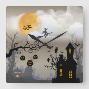 Gruselige Halloween-Nacht-Wanduhr Quadratische Wanduhr