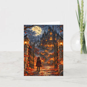 gruselige Halloween-Postkarte mit kleinem Mädchen Feiertagskarte