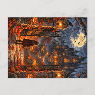 gruselige Halloween-Postkarte mit kleinem Mädchen Feiertagspostkarte