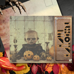Gruselige Halloween-Puppe Feiertagspostkarte