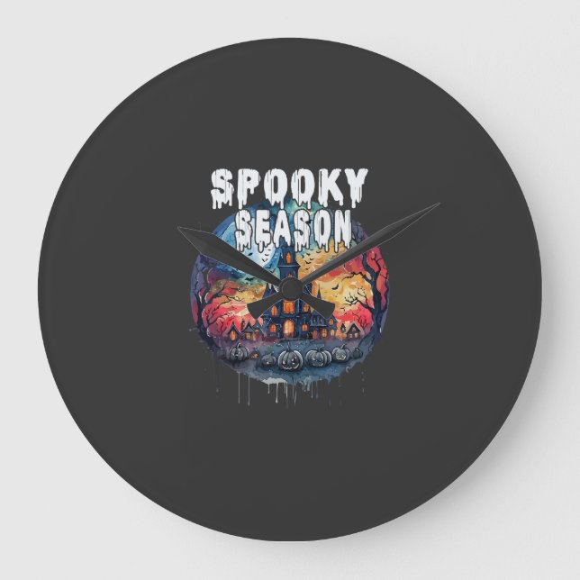 Gruselige Halloween-Saison Große Wanduhr (Vorderseite)