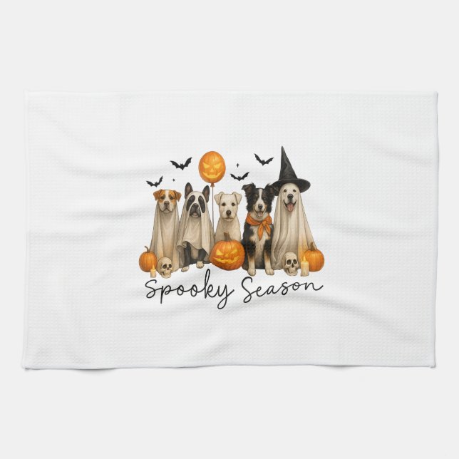 Gruselige Halloween-Saison-Hund Geschirrtuch (Horizontal)