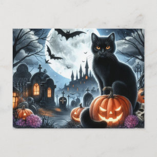 Gruselige Halloween-Schwarze-Katze-Postkarte Postkarte