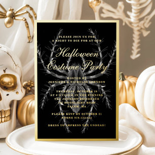 Gruselige Halloween-Spinnnenkostümparty Gold Folieneinladung