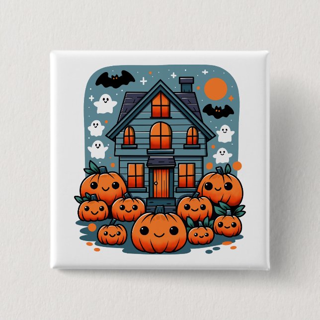 Gruselige Halloween-Stimmung Kürbisse Custom Button (Vorderseite)