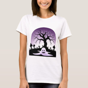 Gruselige Halloween-Szene mit Geist und kahlem Bau T-Shirt