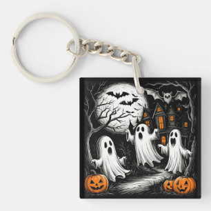 Gruselige Halloween-Szene mit Geistern Schlüsselanhänger