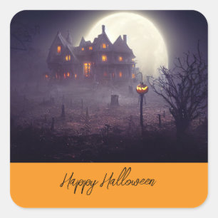 Gruselige Happy Halloween-Party Quadratischer Aufkleber