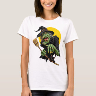 GRUSELIGE HEXE mit BESEN und SCHWARZE KATZE T-Shirt