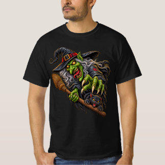 GRUSELIGE HEXE mit BESEN und SCHWARZE KATZE T-Shirt