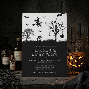 Gruselige Hexe Schwarz-Weiß-Halloween-Party Einladung