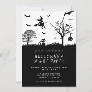 Gruselige Hexe Schwarz-Weiß-Halloweenparty Einladung