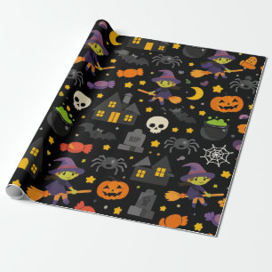 Gruselige Hexe & Spinne Halloween Geschenkpapier
