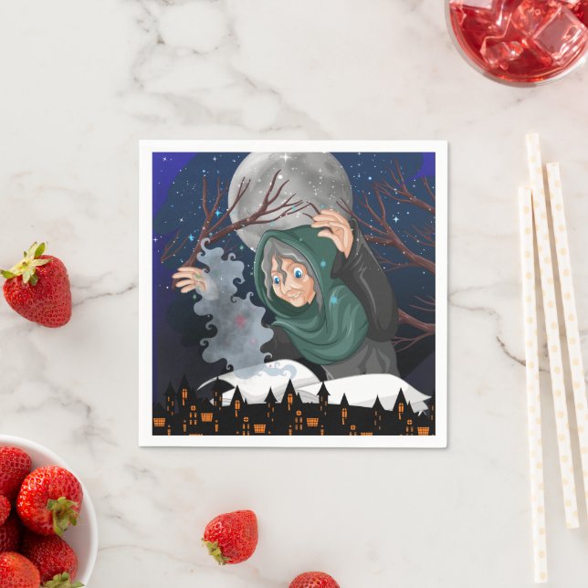 Gruselige Hexe & Spukhaus Halloween🌙 Serviette (Beispiel)