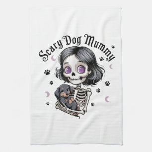 Gruselige Hundemummy-Skelett-Dachshund Geschirrtuch