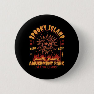 Gruselige Insel Vintage-Totenkopf-Flamme Retro-Hal Button