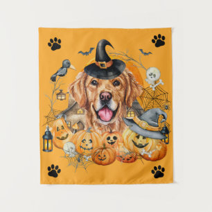 Gruselige Jahreszeit Kürbis Golden Retriever Hallo Wandteppich