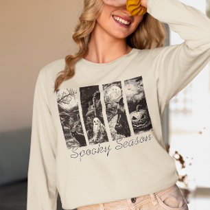 Gruselige Jahreszeit Vintage Halloween Geist Kürbi Tri-Blend Shirt