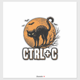 Gruselige Katze CTRL C Vintage Halloween Vektordes Aufkleber