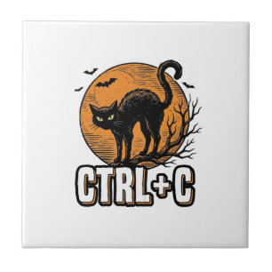 Gruselige Katze CTRL C Vintage Halloween Vektordes Fliese