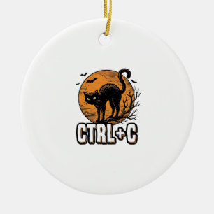 Gruselige Katze CTRL C Vintage Halloween Vektordes Keramik Ornament