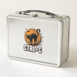 Gruselige Katze CTRL C Vintage Halloween Vektordes Metall Brotdose