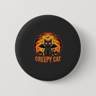 Gruselige Katze Halloween Fledermaus Mond Grafikde Button