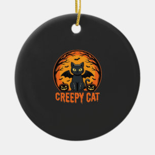 Gruselige Katze Halloween Fledermaus Mond Grafikde Keramik Ornament