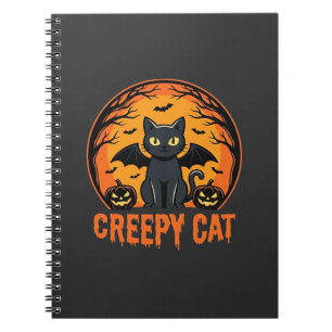 Gruselige Katze Halloween Fledermaus Mond Grafikde Notizblock